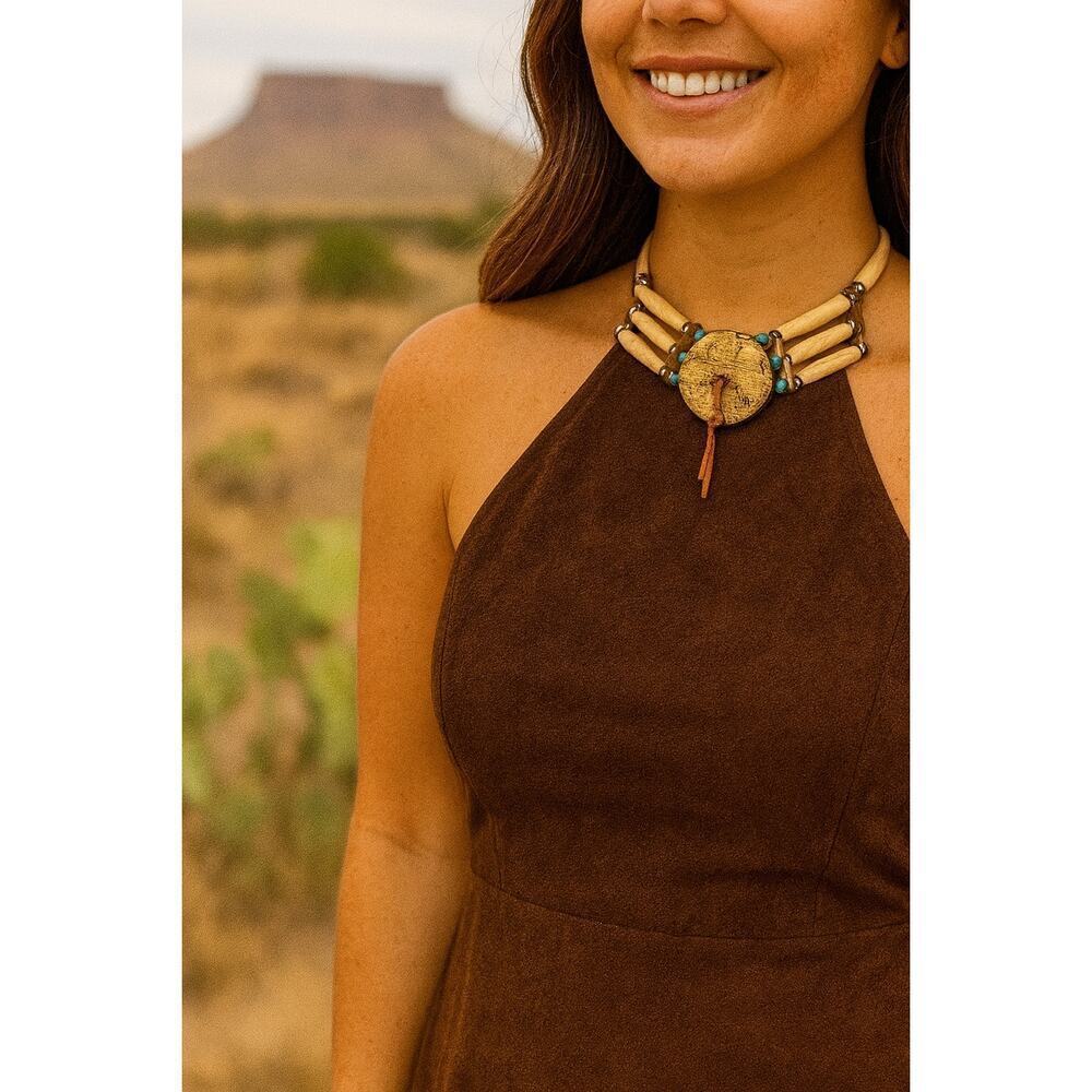 Native-inspired bone and turquoise choker necklace